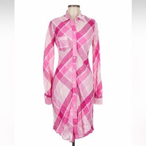 VTG Moda International Pink Linen Shirt Dress Valentines Easter Spring